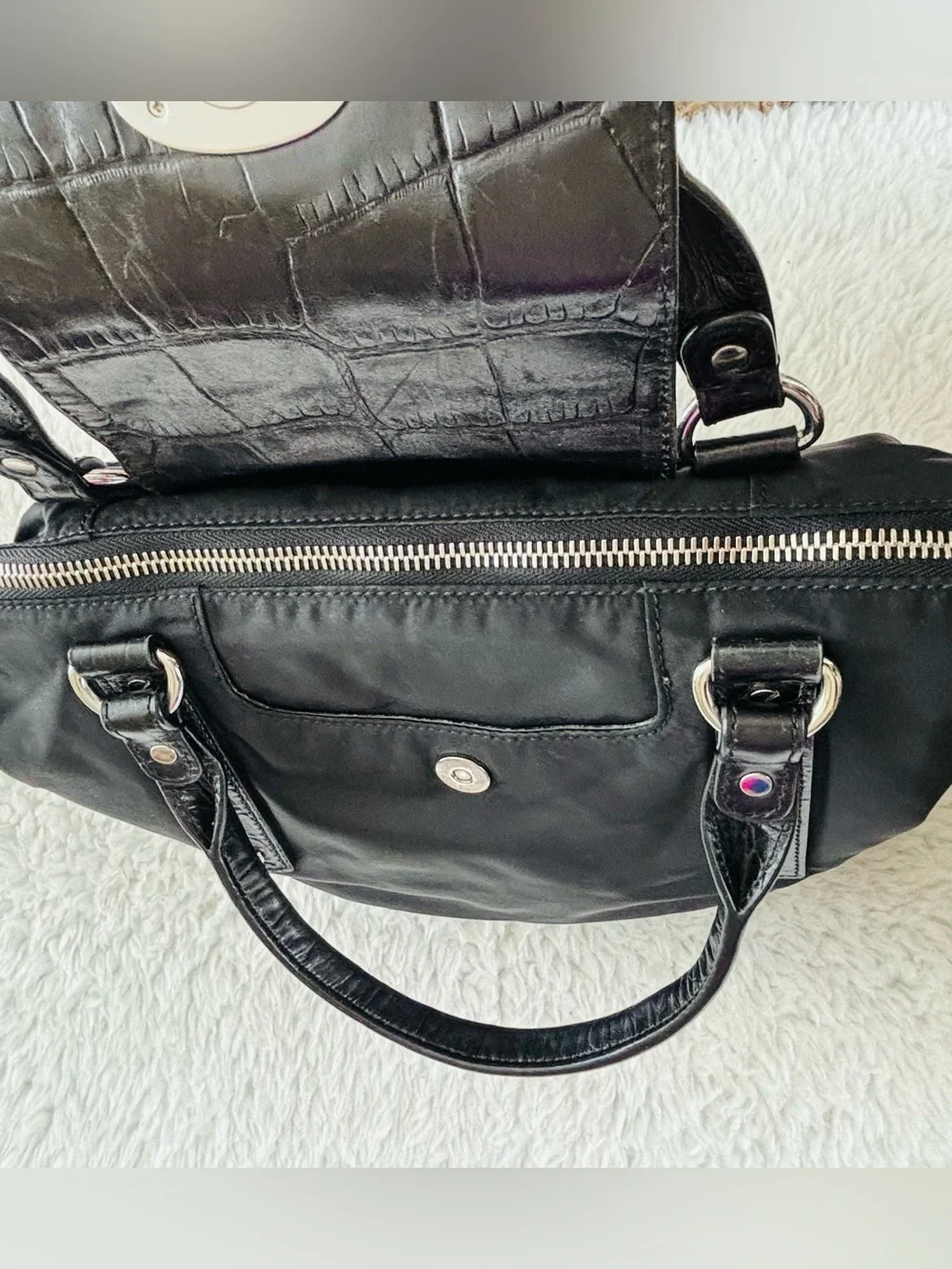 Michael Kors Black Tote with Croc-Trim Flap and Logo Lock